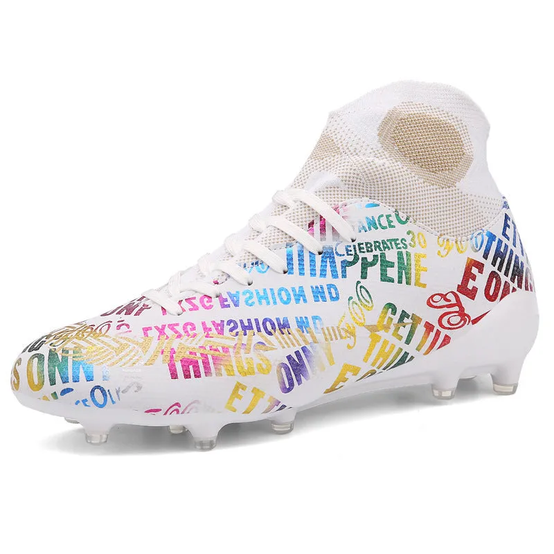 Men's large size soccer shoes with broken nail studs and breathable PU upper in beige and black rose colourways