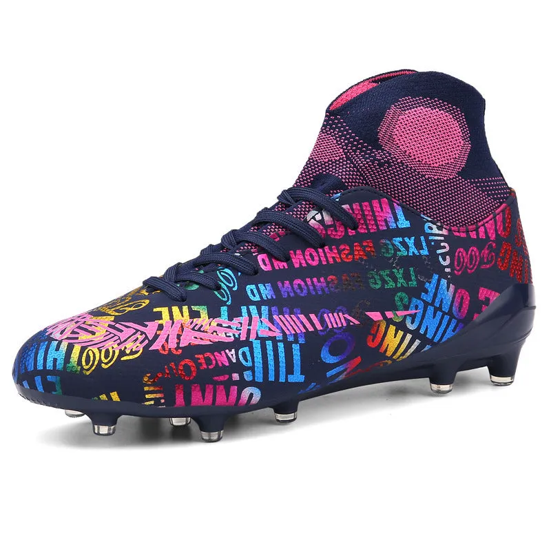 Men's large size soccer shoes with broken nail studs and breathable PU upper in beige and black rose colourways