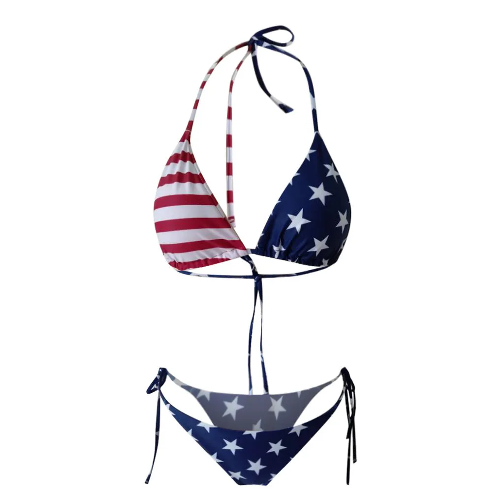 Printed bikini split swimsuit in National Flag colour with chest pad, polyester fabric, sizes S M L