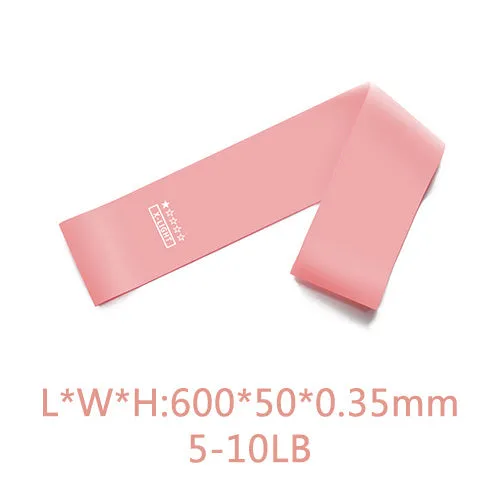 Five pink gradient latex yoga tension bands with varying thickness for resistance training