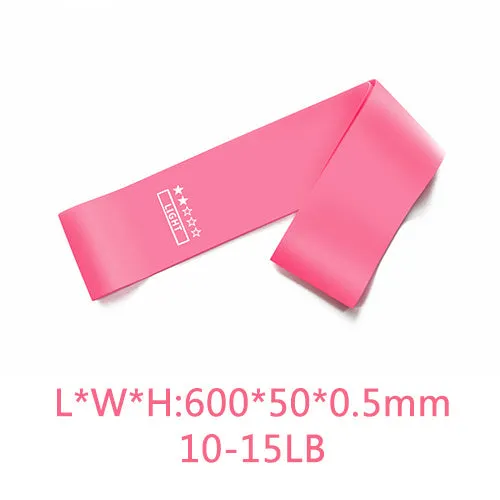 Five pink gradient latex yoga tension bands with varying thickness for resistance training