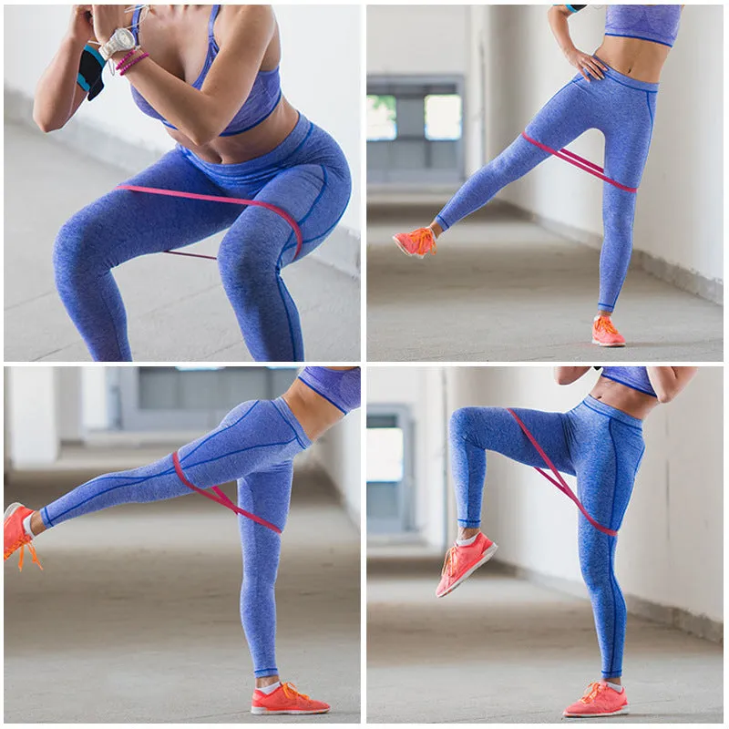 Five pink gradient latex yoga tension bands with varying thickness for resistance training