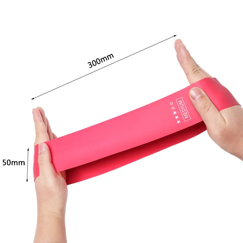Five pink gradient latex yoga tension bands with varying thickness for resistance training