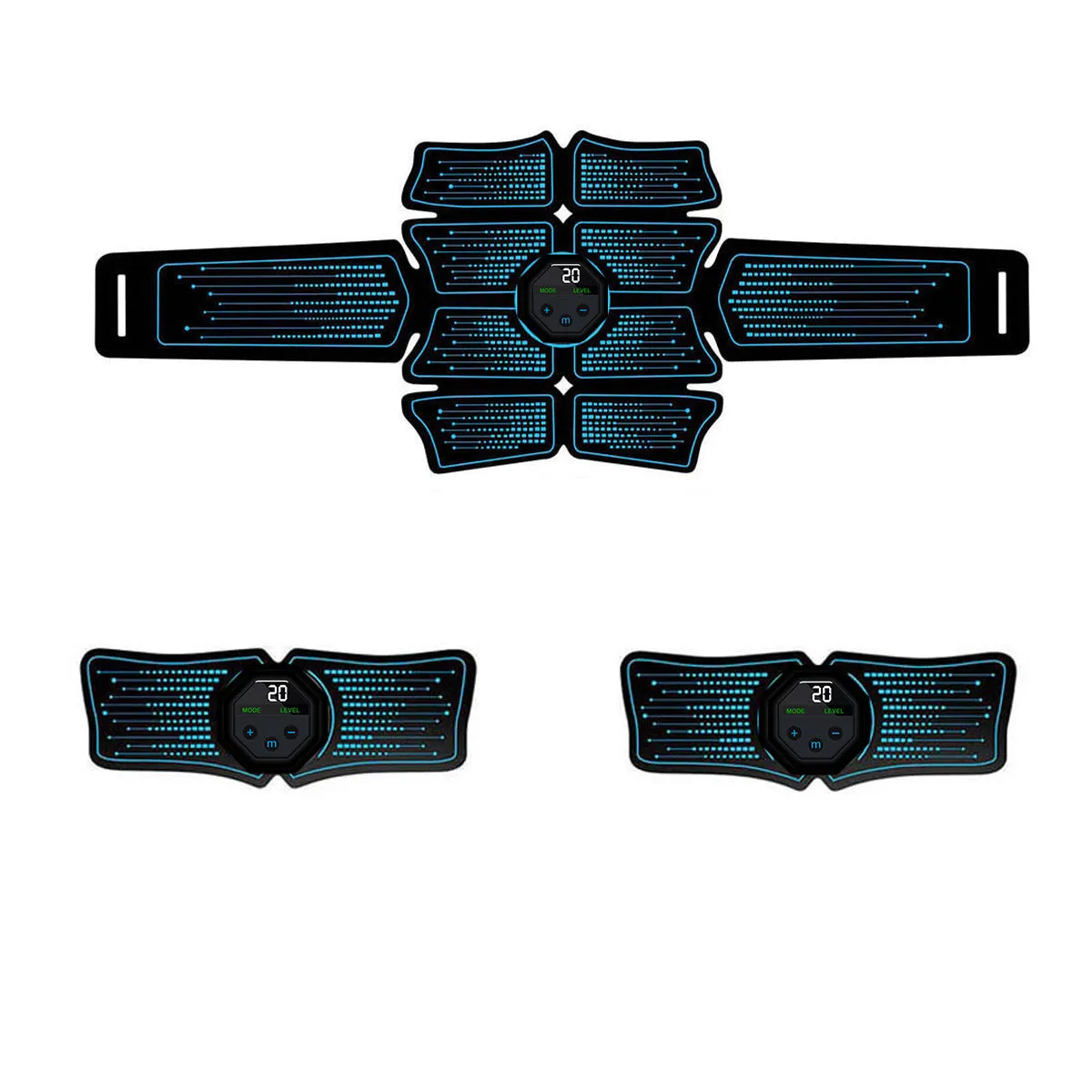 Rechargeable abdominal muscle fitness belt with EMS low frequency pulse, USB charging, black colour