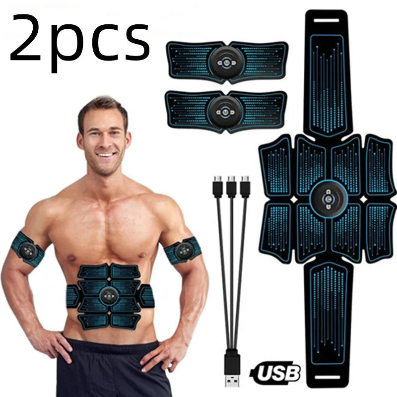 Rechargeable abdominal muscle fitness belt with EMS low frequency pulse, USB charging, black colour