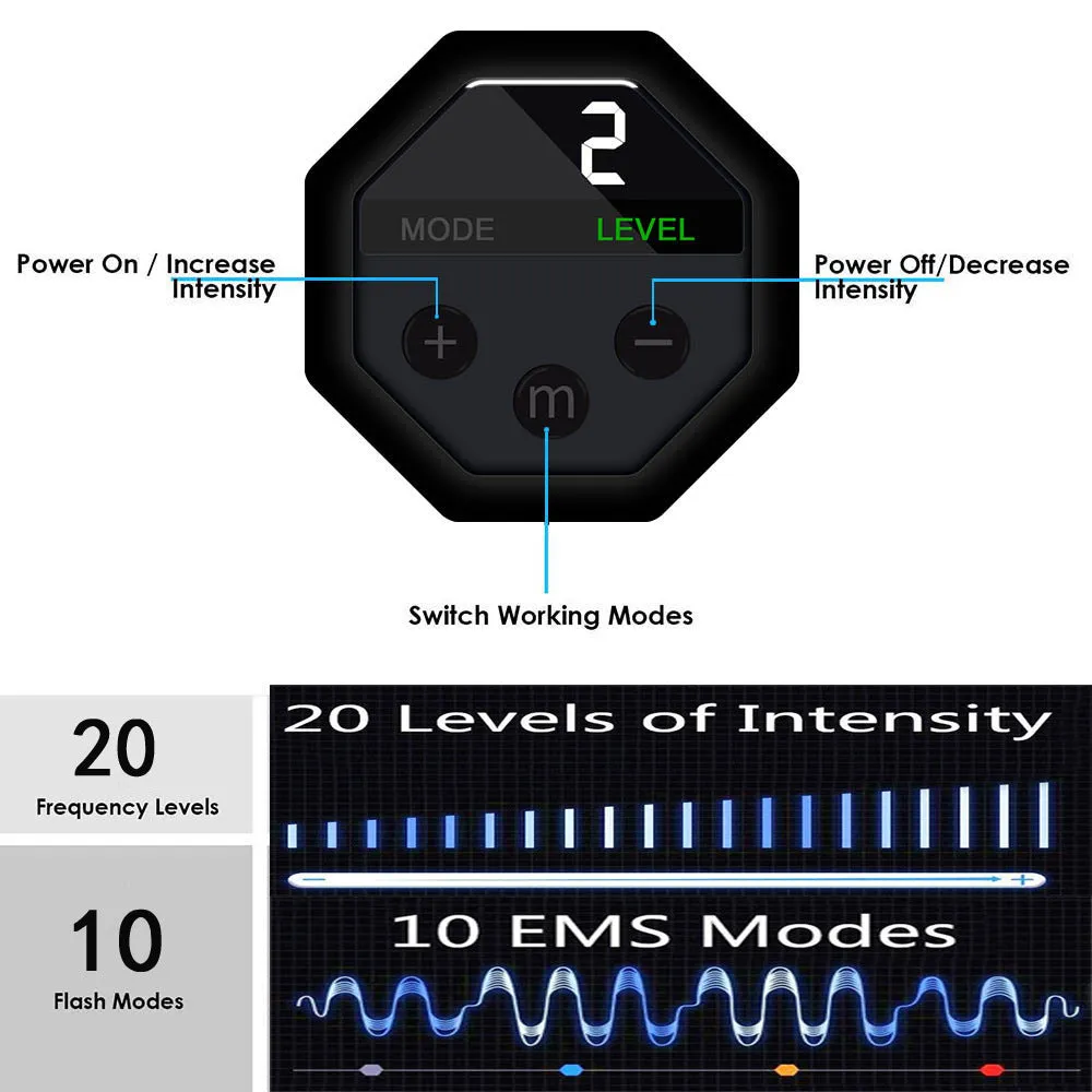 Rechargeable abdominal muscle fitness belt with EMS low frequency pulse, USB charging, black colour