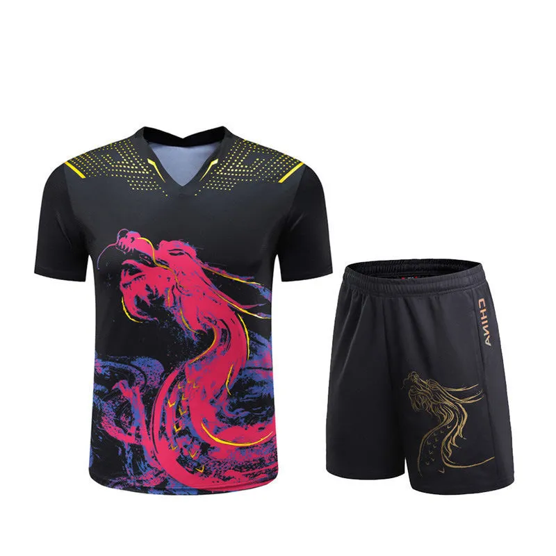 Aolong dot-print quick-dry badminton suit set for men women children polyester spandex