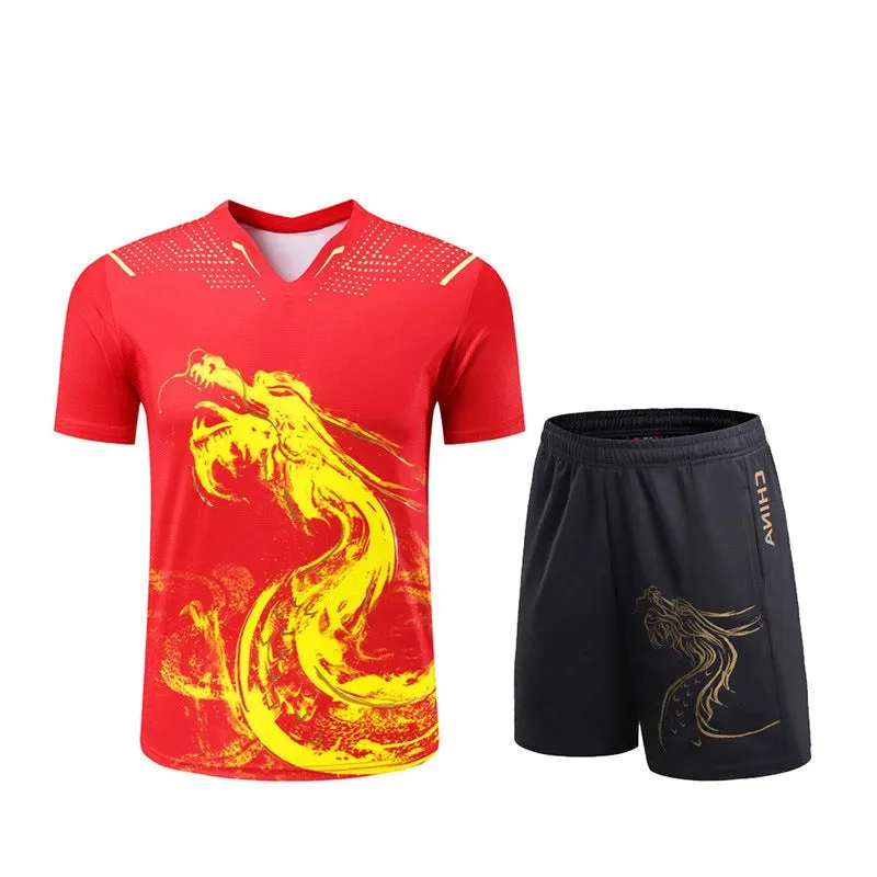 Aolong dot-print quick-dry badminton suit set for men women children polyester spandex