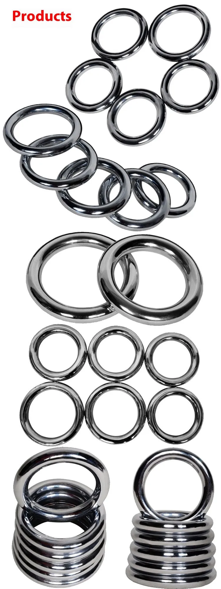 Electroplated carbon steel Wing Chun training ring for forearm strength, shown in three sizes.