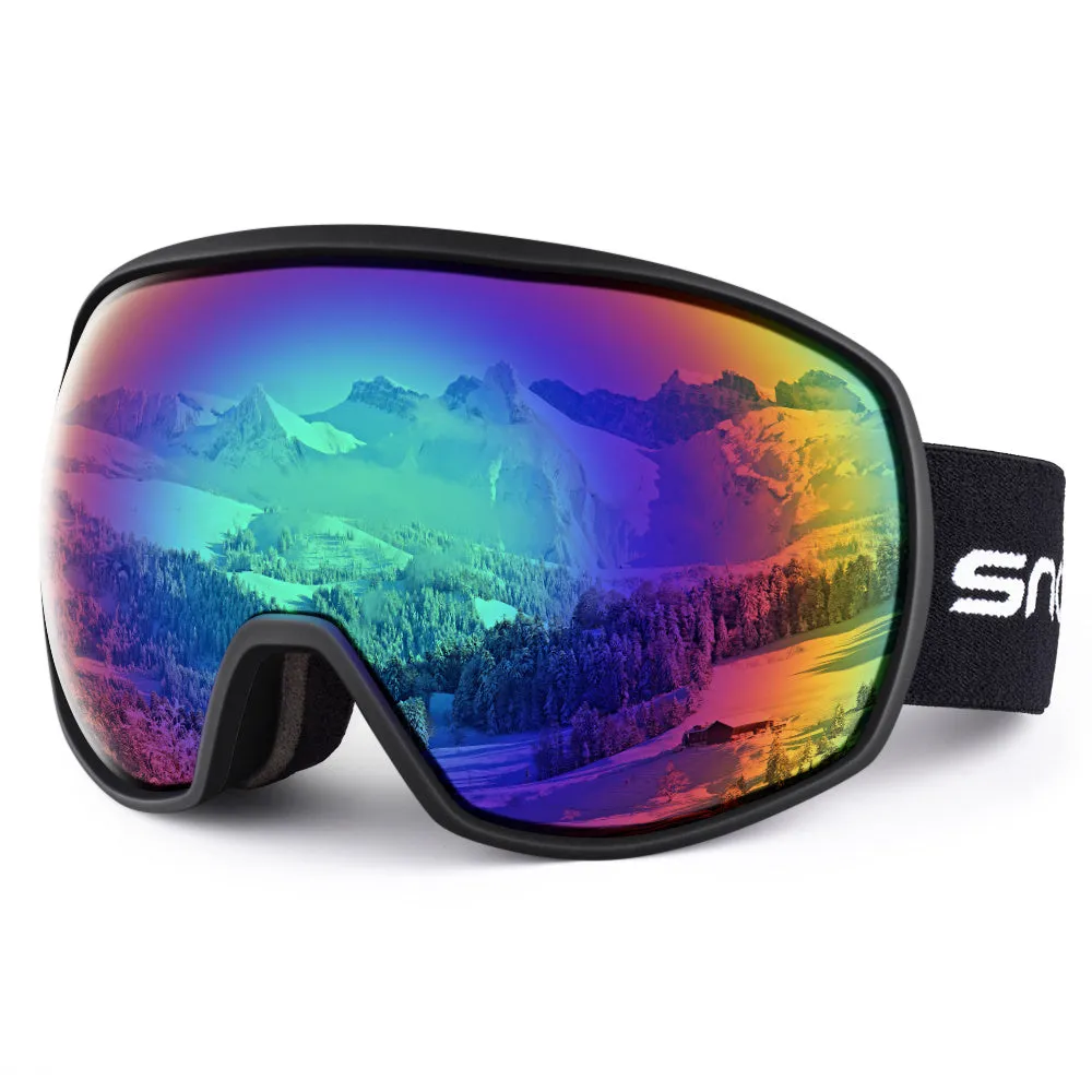 Double-layer anti-fog ski goggles in glossy white frame with pink dual lens and SNOWLEDGE laser logo