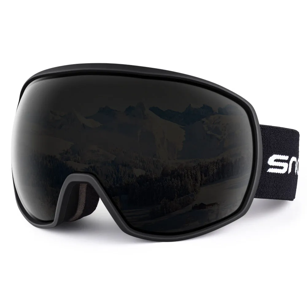 Double-layer anti-fog ski goggles in glossy white frame with pink dual lens and SNOWLEDGE laser logo