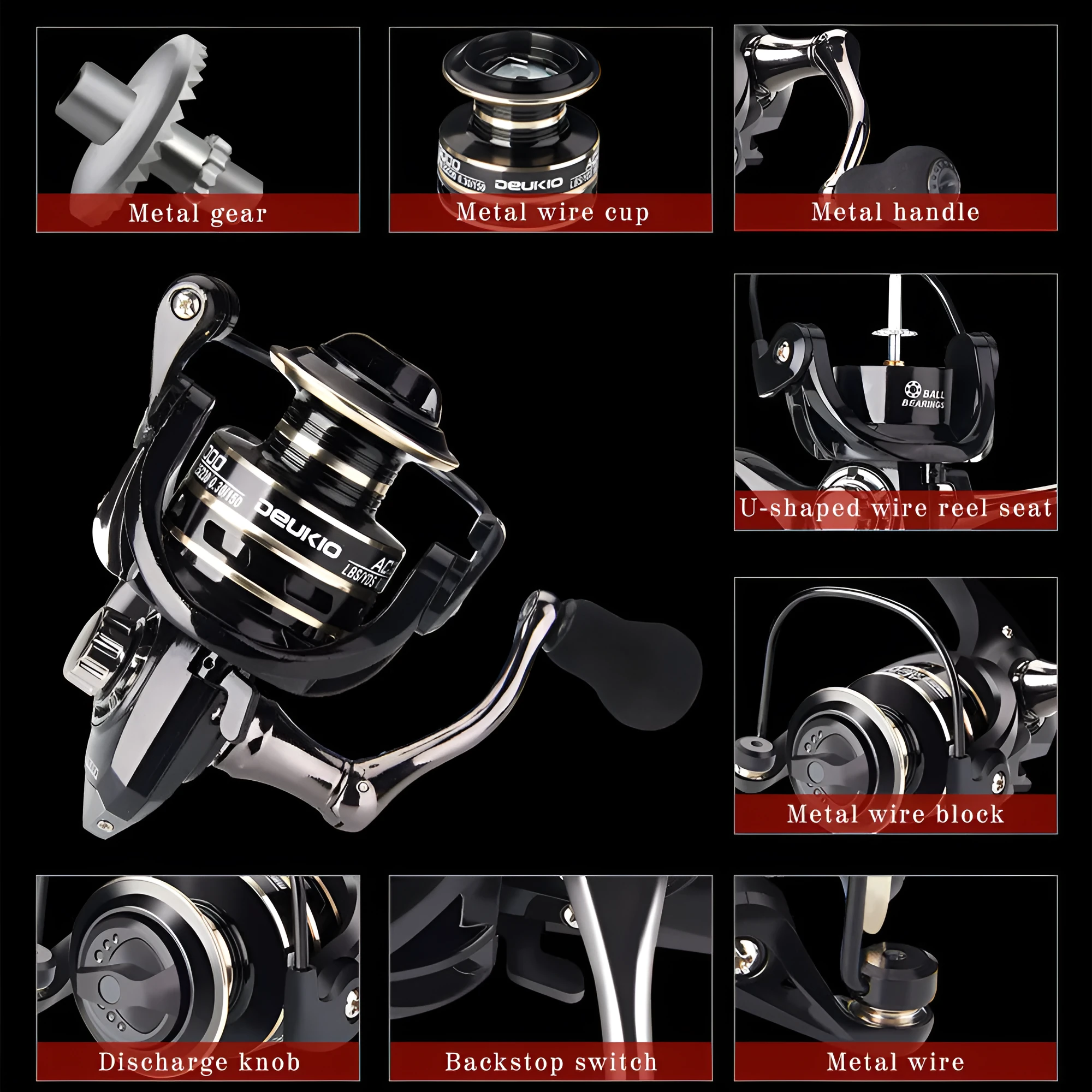 Fishing Reel Metal Spinning Wheel AC2000 AC3000 AC4000 AC5000 AC6000 AC7000 Lightweight Thickened Durable Full Metal Rocker Arm Waterproof Smooth Outlet No Line Damage Telescopic Rod Bait Fishing Reel