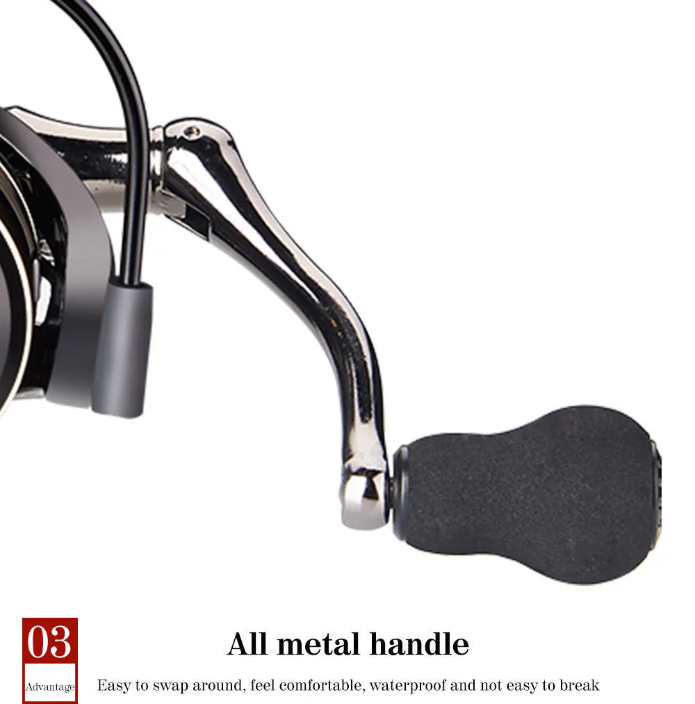 Fishing Reel Metal Spinning Wheel AC2000 AC3000 AC4000 AC5000 AC6000 AC7000 Lightweight Thickened Durable Full Metal Rocker Arm Waterproof Smooth Outlet No Line Damage Telescopic Rod Bait Fishing Reel