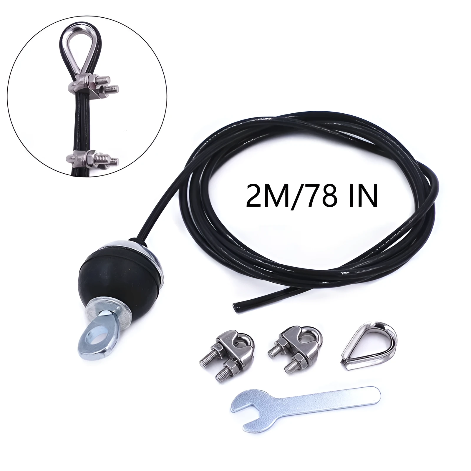 Black steel wire PU coated cable 2m long 5mm thick for fitness equipment pulley replacement