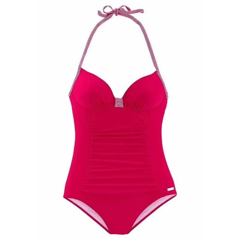 Plus size women push up one-piece swimsuit with chest pad, black, polyester and nylon, sizes S to XXXL