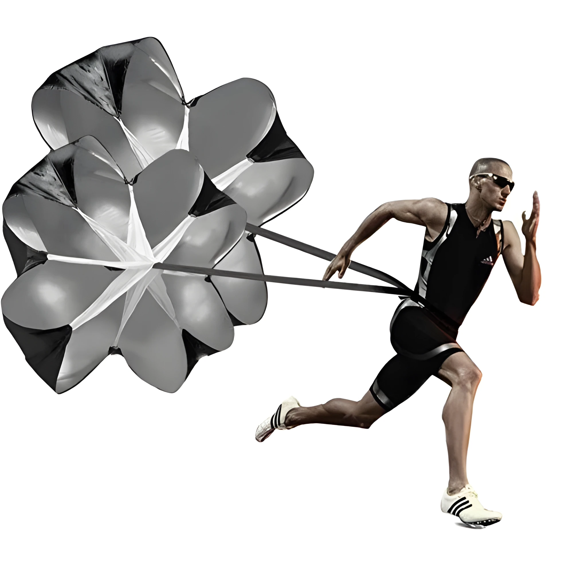 Black polyester 56 inch running speed training parachute with adjustable waist belt