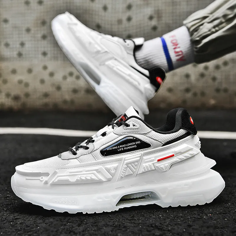 Popcorn platform running sneakers in white with KPU mesh upper and low-top design