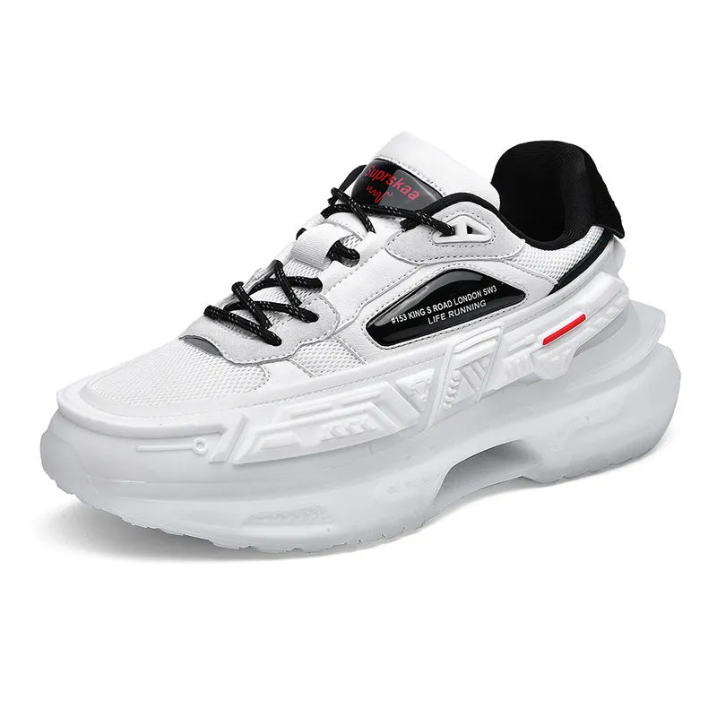 Popcorn platform running sneakers in white with KPU mesh upper and low-top design