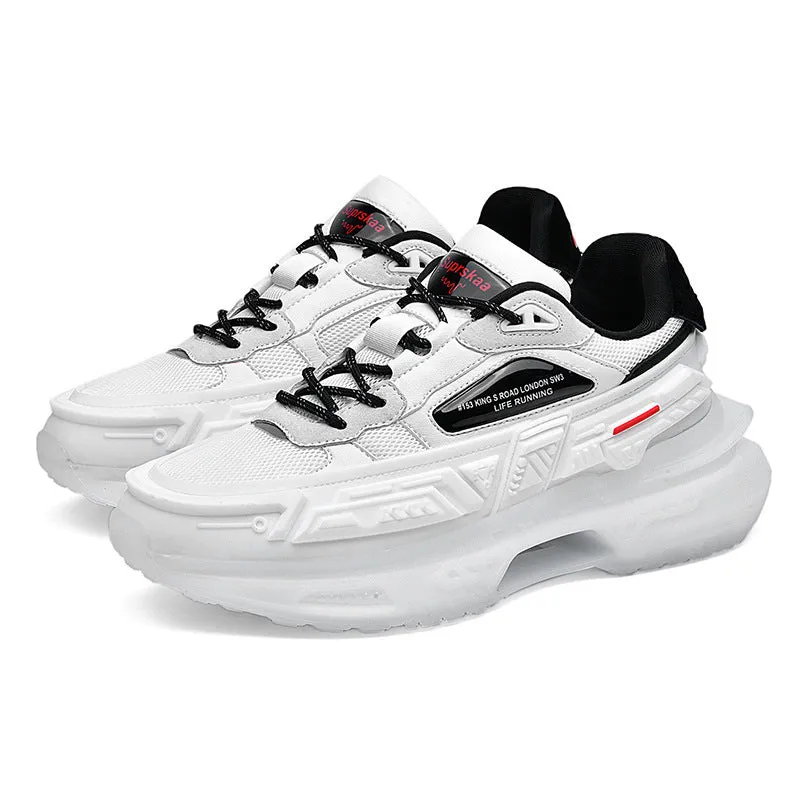Popcorn platform running sneakers in white with KPU mesh upper and low-top design