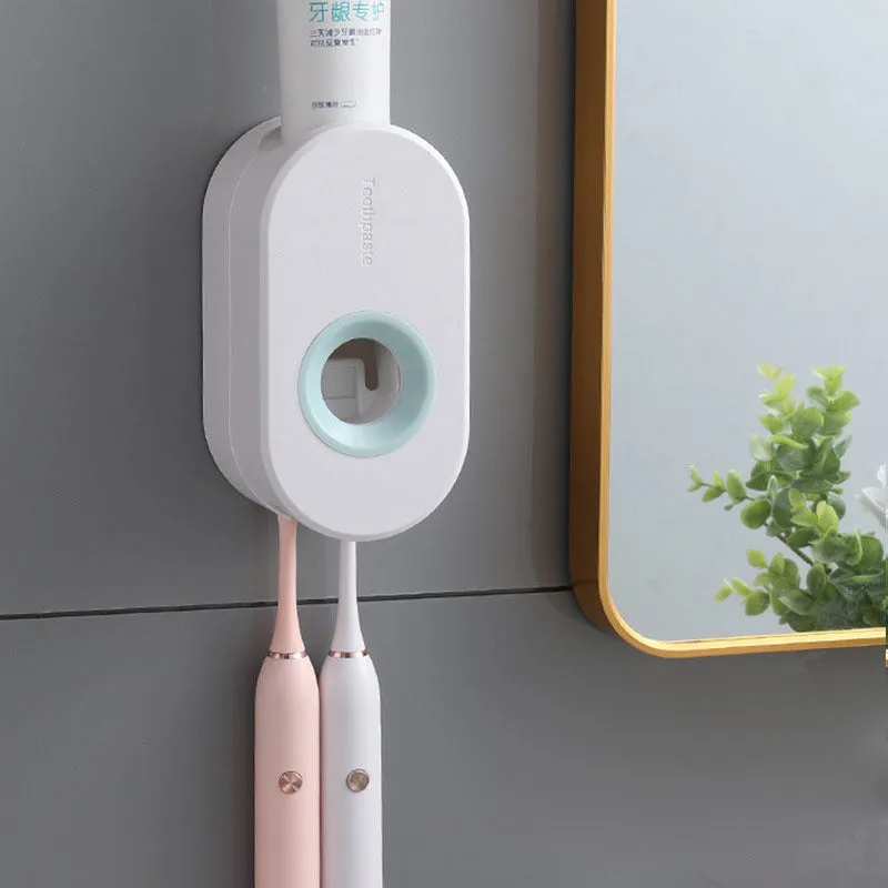 Second generation plastic toothpaste dispenser in green and pink, non-punching mount, 15cm height, high-quality polypropylene