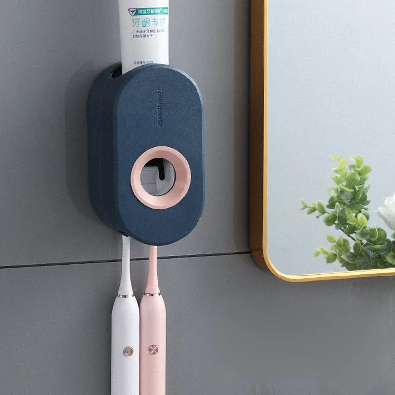 Second generation plastic toothpaste dispenser in green and pink, non-punching mount, 15cm height, high-quality polypropylene
