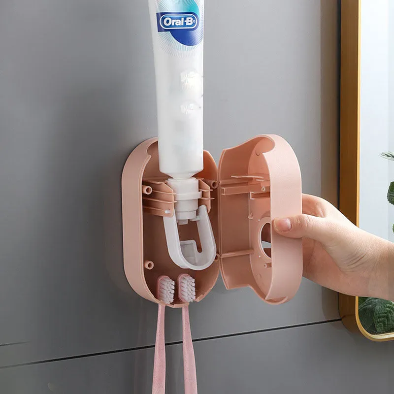 Second generation plastic toothpaste dispenser in green and pink, non-punching mount, 15cm height, high-quality polypropylene