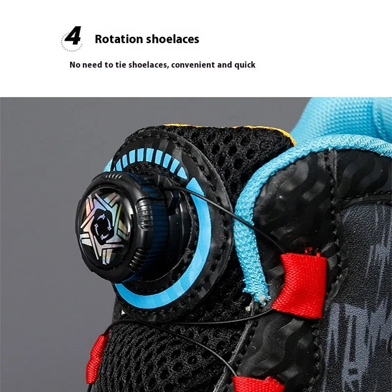 Children's rotating button basketball shoes in synthetic leather with waterproof feature