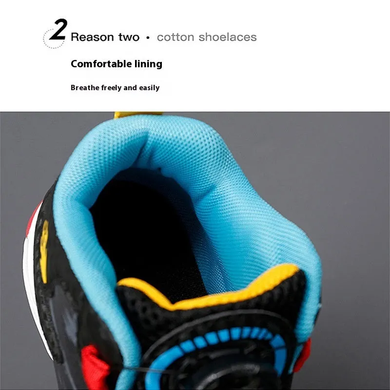 Children's rotating button basketball shoes in synthetic leather with waterproof feature