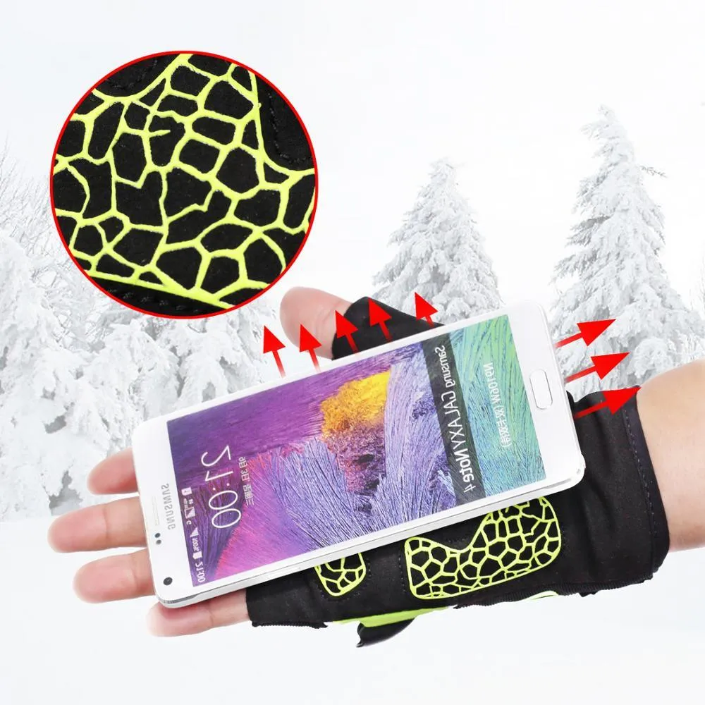 Fingerless leather bike gloves in black green with USB lighting, non-slip palm