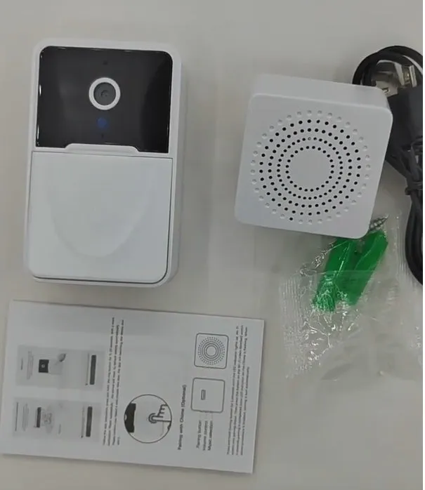 White ABS smart doorbell with HD night vision, remote monitoring, and sound changing feature