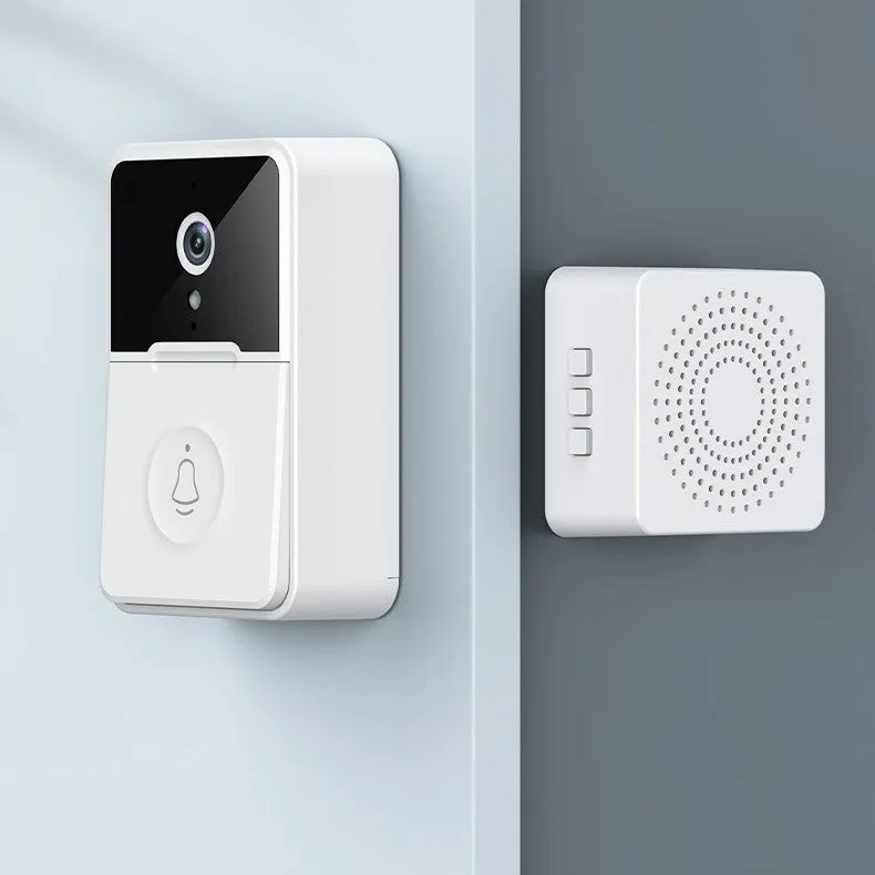 White ABS smart doorbell with HD night vision, remote monitoring, and sound changing feature