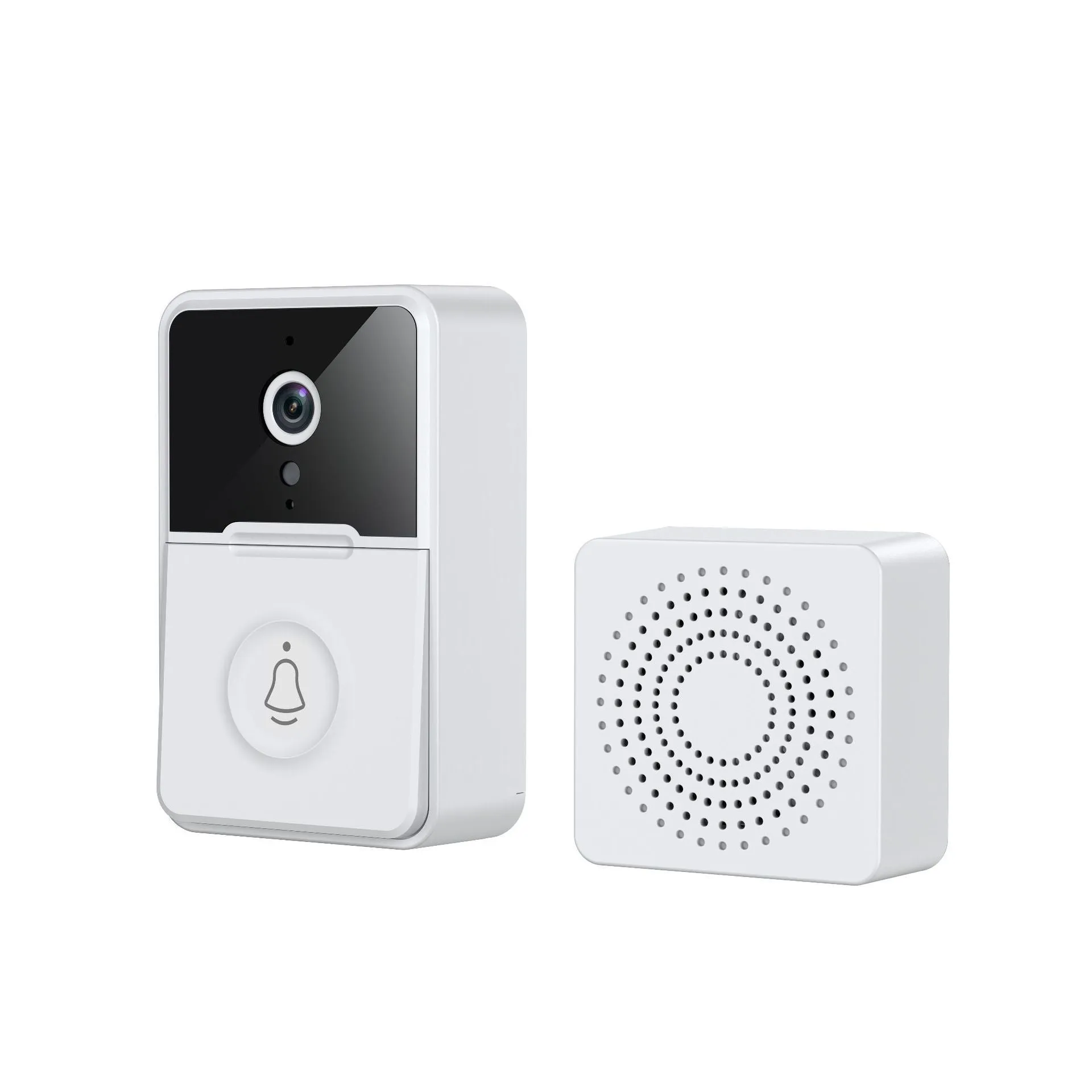 White ABS smart doorbell with HD night vision, remote monitoring, and sound changing feature