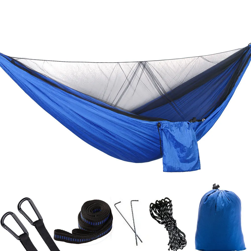 Anti-mosquito outdoor camping hammock in Nylon with 290x140cm size and 200kg load capacity in four colours