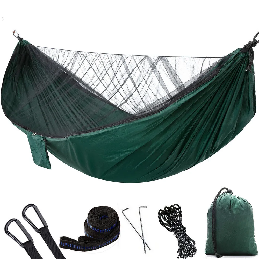 Anti-mosquito outdoor camping hammock in Nylon with 290x140cm size and 200kg load capacity in four colours