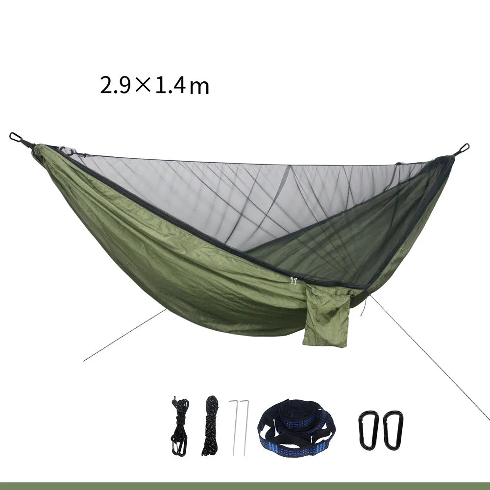 Anti-mosquito outdoor camping hammock in Nylon with 290x140cm size and 200kg load capacity in four colours