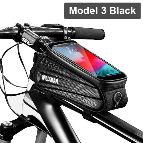 Bicycle bag upper tube front package 1L capacity black colour on bike frame