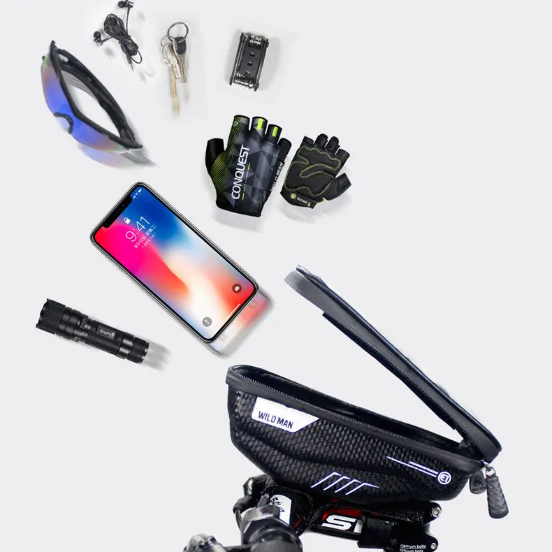 Bicycle bag upper tube front package 1L capacity black colour on bike frame