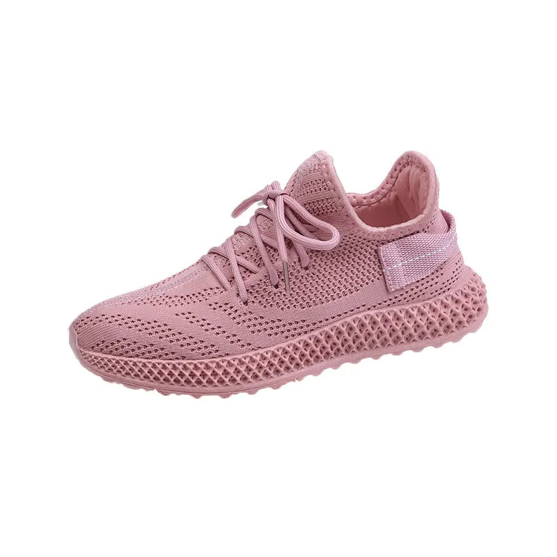Women's breathable mesh sneakers in yellow with white rubber sole and lace-up fastening