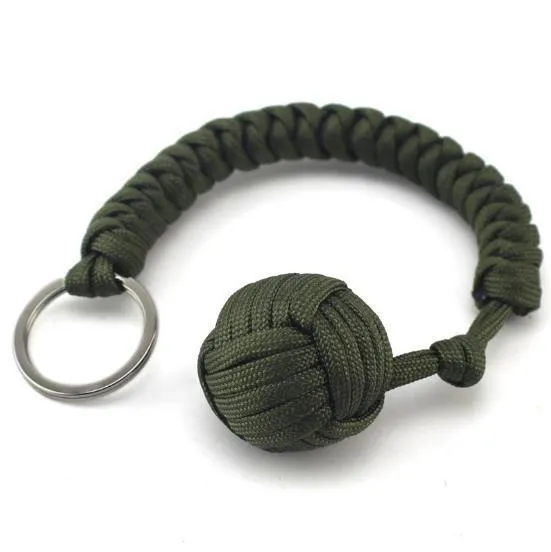 Outdoor seven-core umbrella rope key chain with built-in self-defence steel ball, 24 cm, 86 grams, 3.5 metre rope, black colour