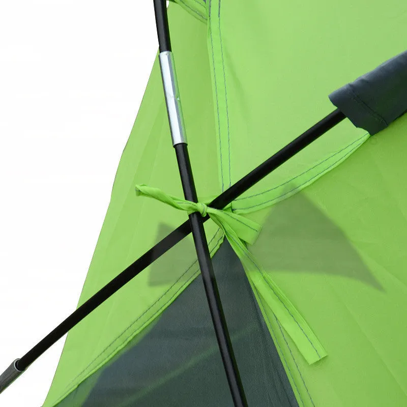 Green double-layer outdoor camping beach tent with glass fibre poles for two people fishing picnic