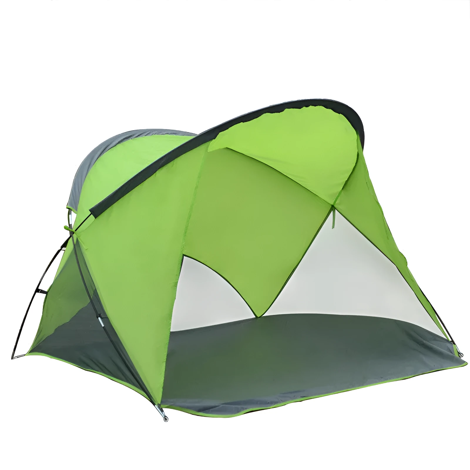 Green double-layer outdoor camping beach tent with glass fibre poles for two people fishing picnic