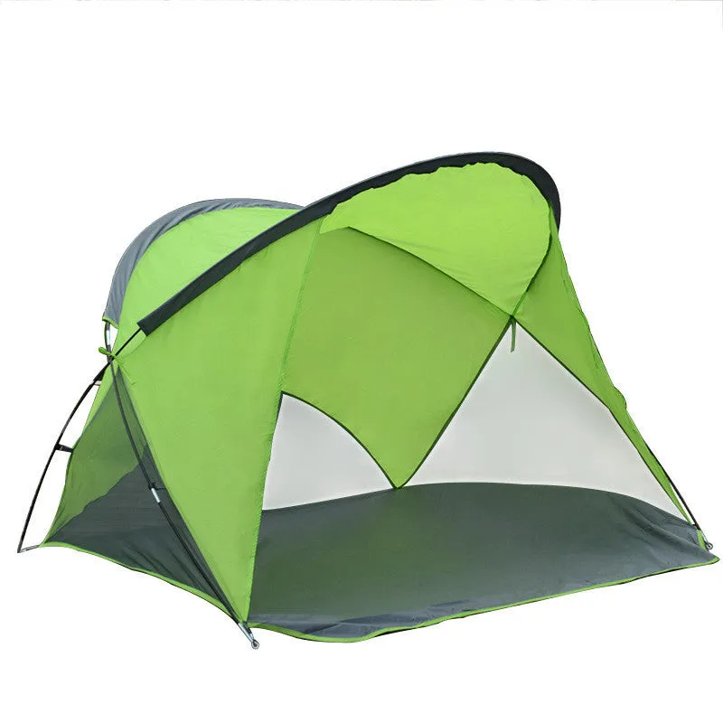Green double-layer outdoor camping beach tent with glass fibre poles for two people fishing picnic