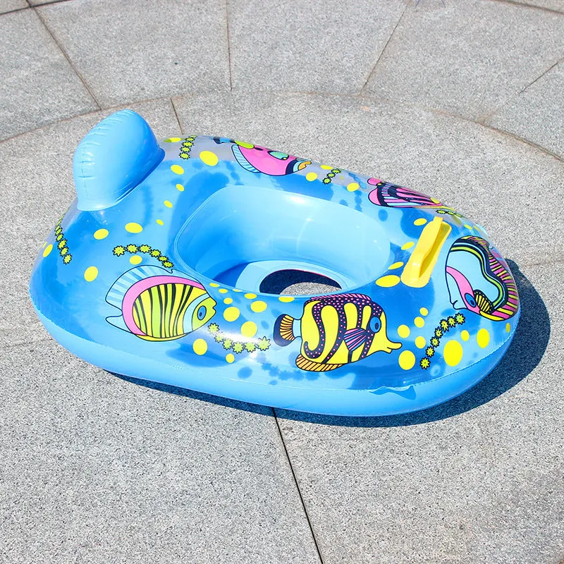 Inflatable baby swimming ring with cartoon pattern and built-in seat, 65x45cm inflated size