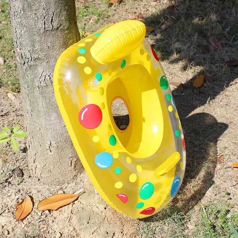 Inflatable baby swimming ring with cartoon pattern and built-in seat, 65x45cm inflated size