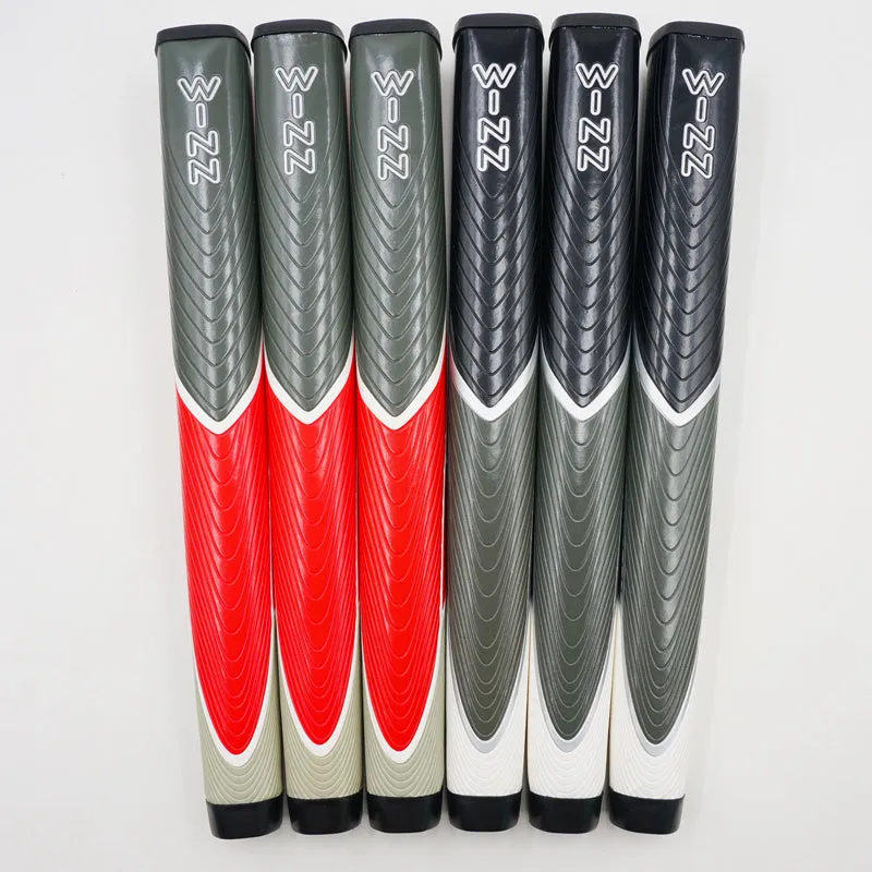 Set of four putting golf club grips in black, blue, grey, and red with 270mm length and rubber PU construction