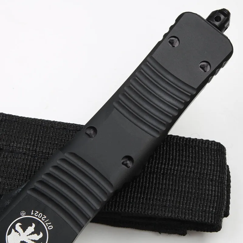 Outdoor camping tactical folding knife with D2 steel blade, black and white wire drawing finish, and aviation aluminium handle