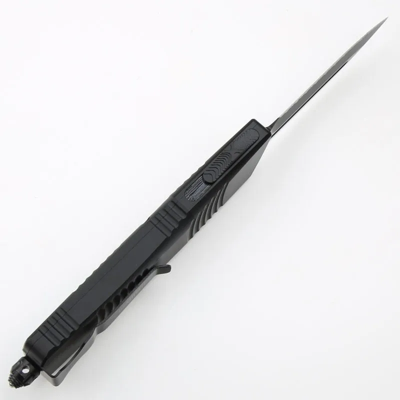 Outdoor camping tactical folding knife with D2 steel blade, black and white wire drawing finish, and aviation aluminium handle