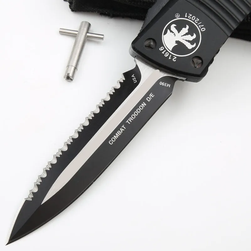 Outdoor camping tactical folding knife with D2 steel blade, black and white wire drawing finish, and aviation aluminium handle