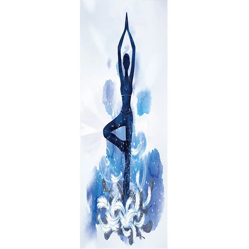 Printed yoga mat drape in exotic floral pattern, 185cm x 65cm, polyester nylon superfine fibre
