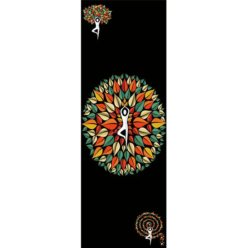 Printed yoga mat drape in exotic floral pattern, 185cm x 65cm, polyester nylon superfine fibre